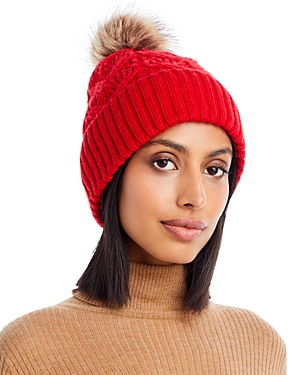 Echo Loopy Faux Fur Pom Pom Cable Knit Hat In Red