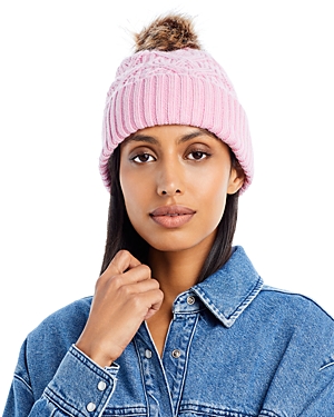 Echo Loopy Faux Fur Pom Pom Cable Knit Hat In Pink