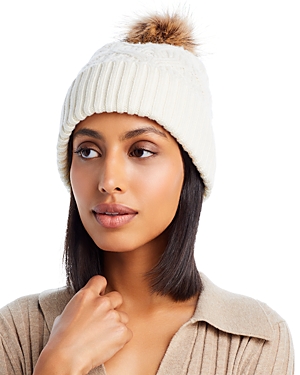 Echo Loopy Faux Fur Pom Pom Cable Knit Hat In Ivory