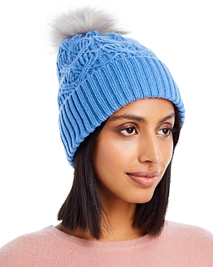Echo Loopy Faux Fur Pom Pom Cable Knit Hat In Blue