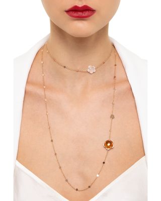 18K Rose Gold Bon Ton Citrine, Milky Quartz & Diamond Flower Sautoir Necklace, 40.5"