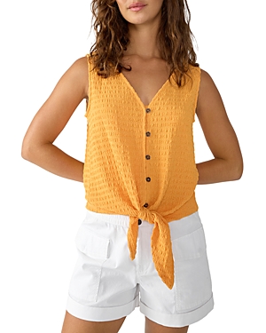 Sanctuary Link Up Crinkle Stripe Tie Hem Sleeveless Top In Solar Flare