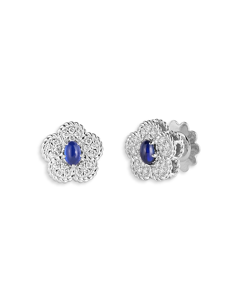Roberto Coin 18k White Gold Daisy Blue Sapphire & Diamond Flower Stud Earrings - Exclusive In Blue/white