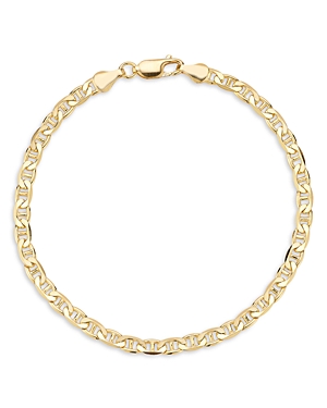 18K Yellow Gold On Sterling Silver 4mm Mariner Link Chain Bracelet