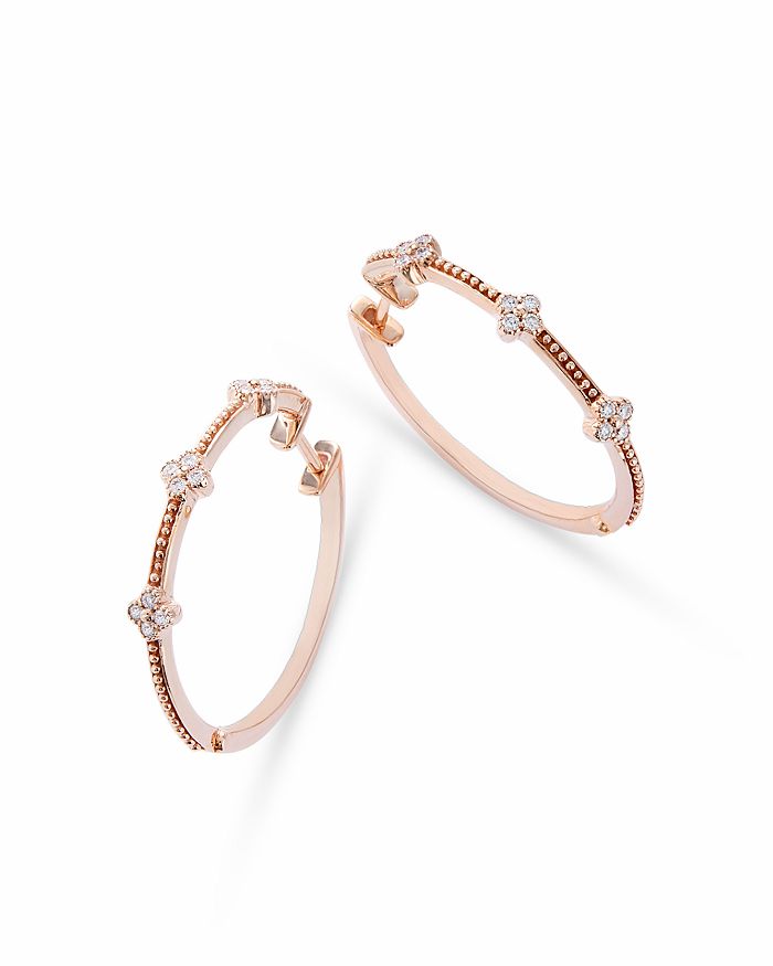 Bloomingdale's - Diamond Flower Hoop Earrings in 14K Rose Gold, 0.18 ct. t.w.