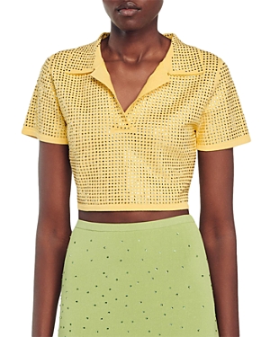 Shop Sandro Vierge Embellished Polo In Yellow