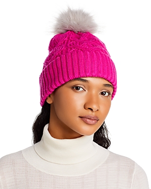 Echo Loopy Faux Fur Pom Pom Cable Knit Hat In Electric Pink