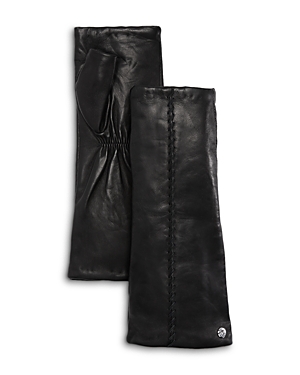 Echo Whipstitch Fingerless Leather Gloves In Black