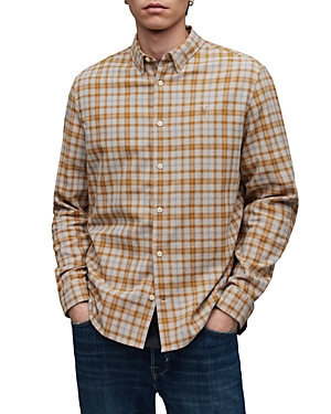 Allsaints Sonny Plaid Flannel Button-up Shirt In Faded Taupe