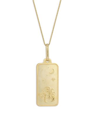 14K Yellow Gold Zodiac Dog Tag Pendant Necklace, 18"