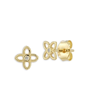14K Yellow Gold Diamond Openwork Flower Stud Earrings