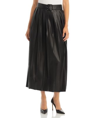 Misook - Pleated Faux Leather Midi Skirt