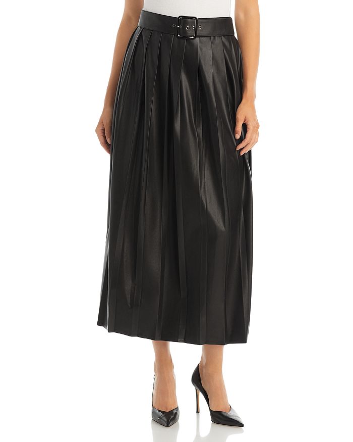 Misook Pleated Faux Leather Midi Skirt | Bloomingdale's