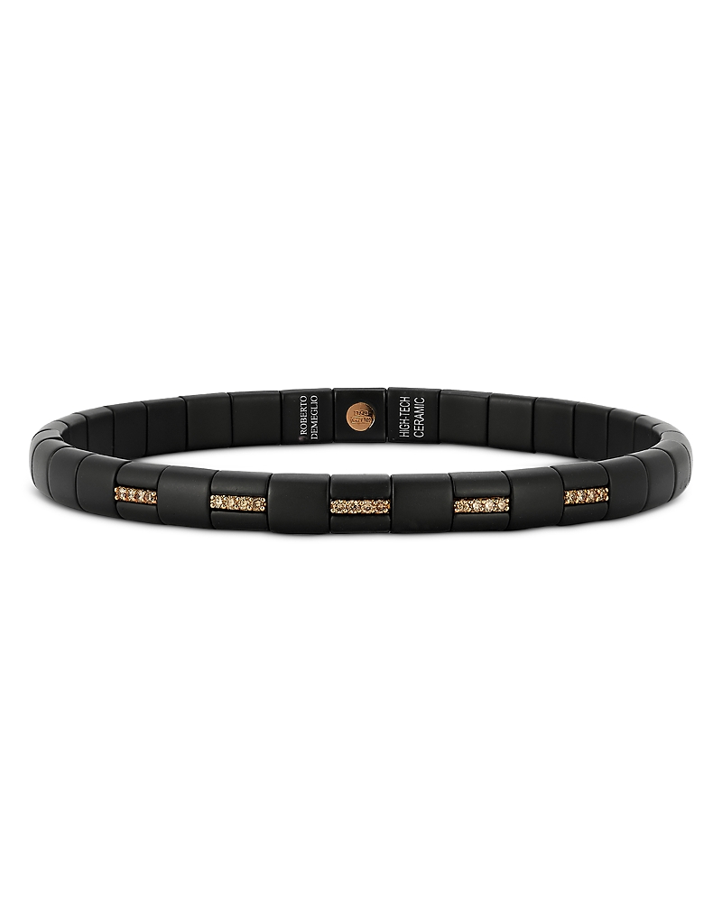 Roberto Demeglio Men's 18k Rose Gold & Black Ceramic Uomo Champagne Diamond Stretch Bracelet In Black/rose Gold