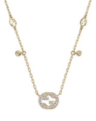 18K Yellow Gold Interlocking G Diamond Dangle Pendant Necklace, 15-16.5"