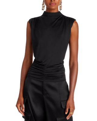 AQUA - High Neck Ruched Top - Exclusive