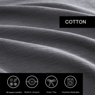 Solid Textured Pleats Charcoal Cotton Bedding Collection