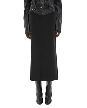 Shop Helmut Lang Garter Faux Leather Trim Midi Skirt In Black