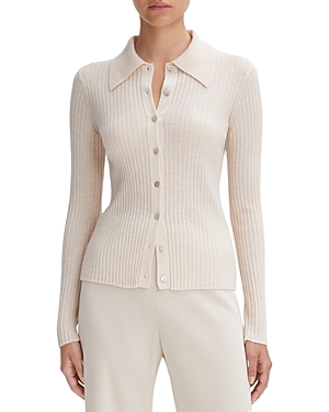 Shop Vince Ribbed Button Front Cardigan In Pale Sand