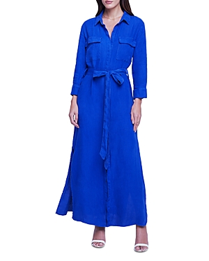 L Agence Cameron Linen Shirt Dress In Surf Blue