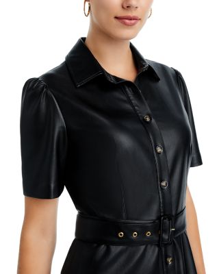 knee length dresses for ladies The Faux Leather Collared Shirt Dress – orianalifestyle.com main image 0