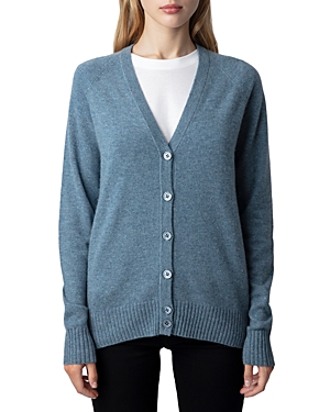 Shop Zadig & Voltaire Jim Star Patch Cashmere Cardigan In Denim