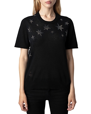Zadig & Voltaire Ida Stars Rhinestone-embellished Knitted Top In Noir