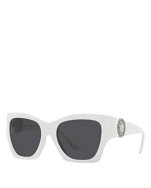 Shop Versace Rectangular Cat Eye Sunglasses, 54mm In White/gray Solid