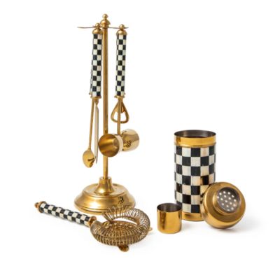 Courtly Check Gold 6-Piece Bar Tool Set and Stand