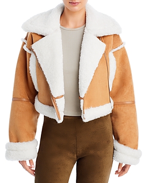 Avec Les Filles Cropped Moto Jacket In Toffee