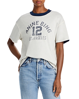 Anine Bing Toni Cotton Reversible Tee In Washed Navy/off White