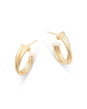 14K Yellow Gold Twisted Double Row Small Hoop Earrings