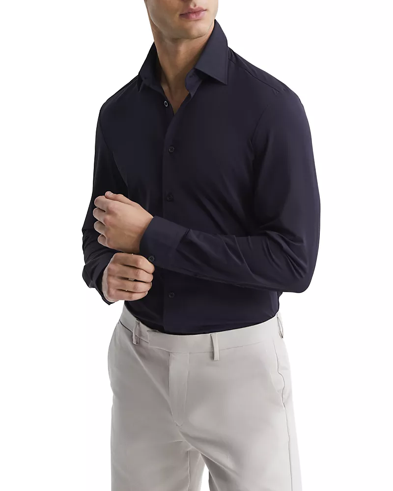 Reiss Voyager Stretch Performance Solid Regular Fit Button Down Travel Shirt
