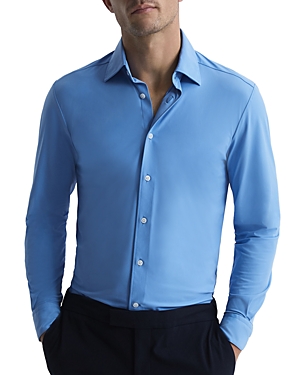 Shop Reiss Voyager Stretch Performance Solid Regular Fit Button Down Travel Shirt In Soft Blue