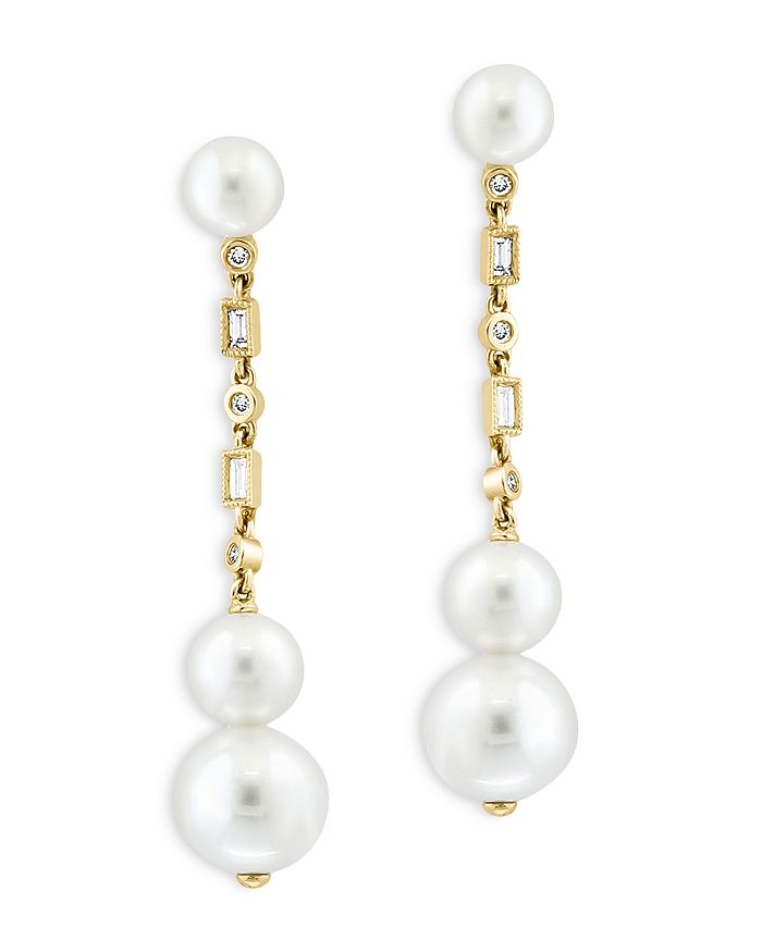 Bloomingdale's - Diamond (0.12 ct. t.w) & Multi Cultured Freshwater Pearls Drop Earrings in 14K Yellow Gold