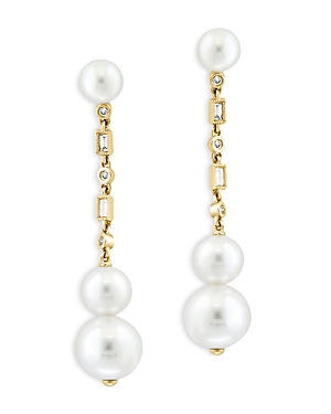 Bloomingdale's Diamond (0.12 Ct. T.w) & Multi Cultured Freshwater Pearls Drop Earrings In 14k Yellow Gold In White/gold