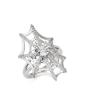 Nadri Ajoa By  Spider Web Ring In Rhodium Plated Or 18k Gold Plated In Silver