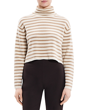 Shop Theory Cropped Mock Neck Sweater In Ivory/palomino
