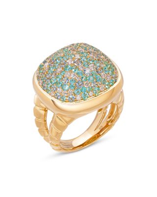 Marina B 18K Yellow Gold Tigella Diamond, Paraibas & Topaz Pave Ring