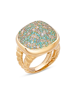 Marina B 18k Yellow Gold Tigella Diamond, Paraibas & Topaz Pave Ring In Blue/gold