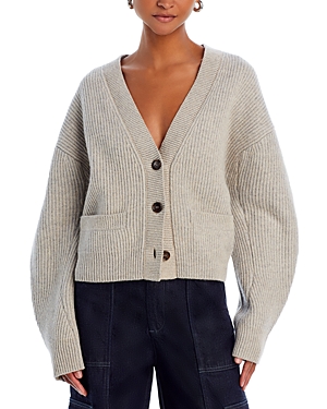 Shop Re/done Plaited Cropped V Neck Wool Cardigan In Oatmeal Grey Heather