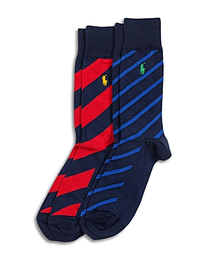 Polo Ralph Lauren Striped Dress Socks, Pack Of 2 In Assorted