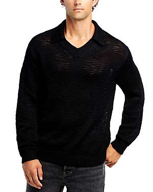 Helmut Lang Zach Cotton V Neck Collared Sweater In Black