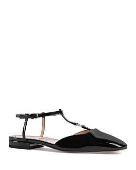 Gucci - Women's Double G Square Toe Buckled T Strap Flats
