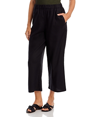 Eileen Fisher Wide Leg Organic Linen Ankle Pants In Black
