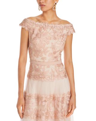 【TADASHI SHOJI】ADRIANE フローラル ティードレス Tadashi Shoji Adriane Floral Embroidered Tea-Length Dress