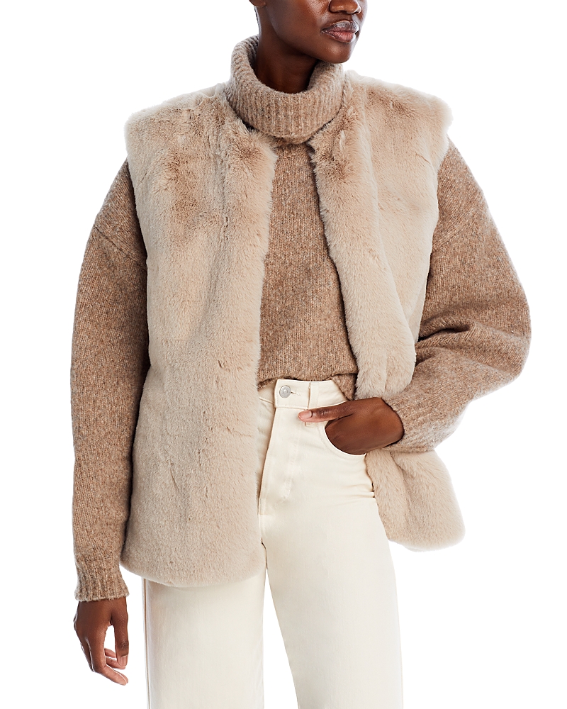Surell Rex Rabbit Faux Fur Vest In Tan