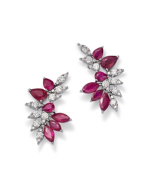 Bloomingdale's Ruby & Diamond Drop Earrings In 14k White Gold In Pink/white