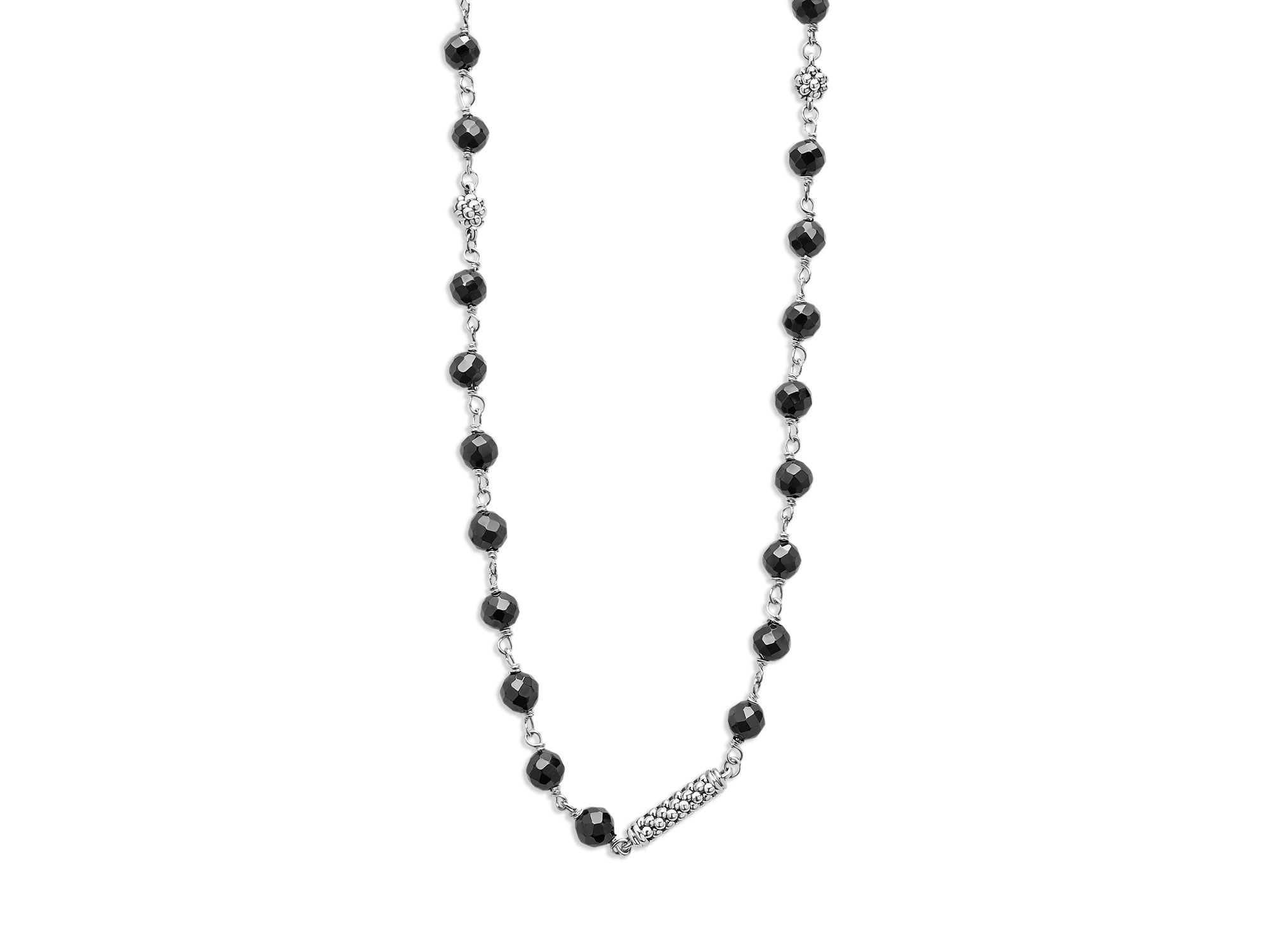 Sterling Silver Caviar Icon Ceramic Bead Link Long Strand Necklace, 34" - Image 1