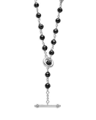 Sterling Silver Caviar Icon Ceramic Bead Link Long Strand Necklace, 34"